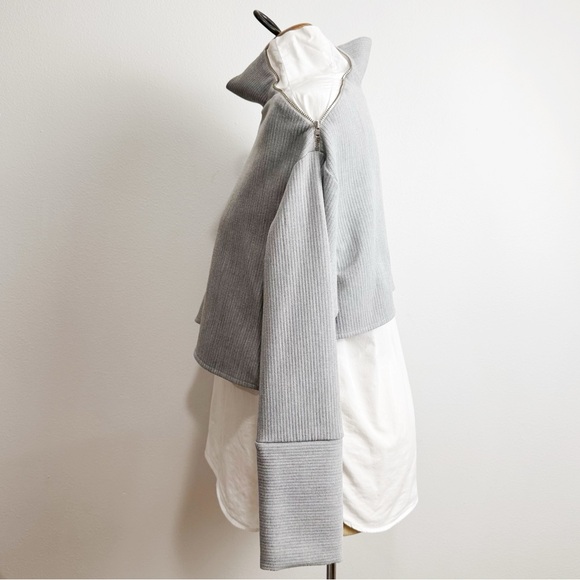 Zara Trafaluc Zip Shoulder Layered Top Mock Neck Gray White Size Small - Picture 5 of 11